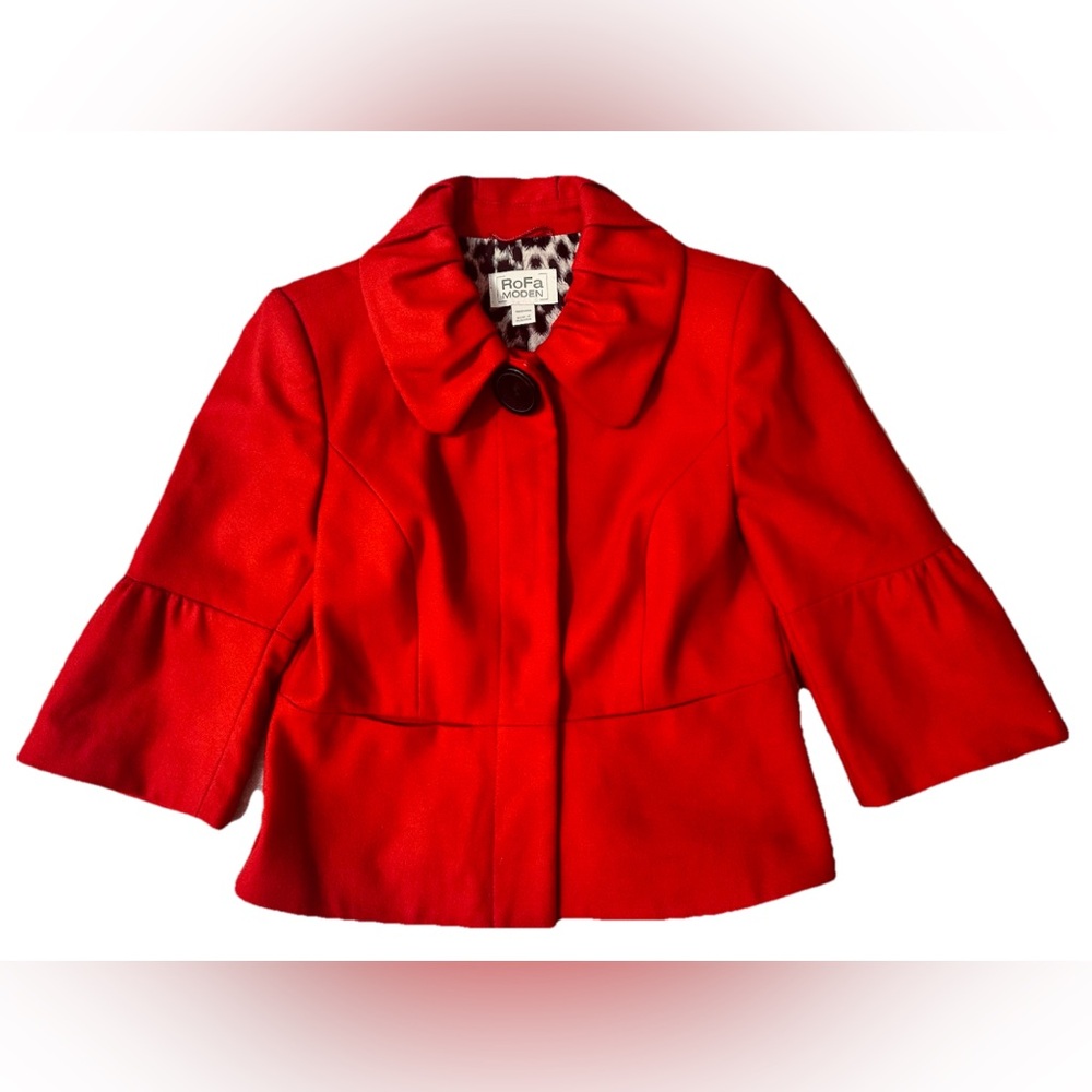 Rofa Moden Vintage Red Cropped Jacket 40-L Virgin Wool blend Academia Office